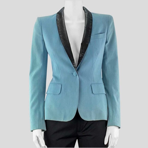 A.L.C. Jackets & Blazers - A. L. C. Light Blue and Black Leather Blazer - P